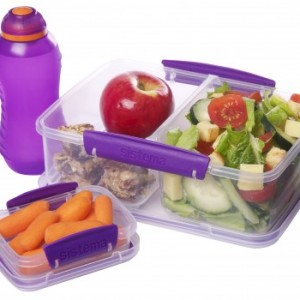 3-delt frokost sæt Sistema Combo Gennemsigtig og lilla med mad