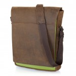 Muzetto af Waterfield i brun læder med grønt stof 15''