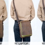 Muzetto af Waterfield i brun læder med grønt stof 5 størrelser på