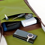 Muzetto af Waterfield i brun læder med grønt stof indvendig