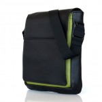 Muzetto af Waterfield i sort læder med grønt stof