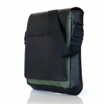 Muzetto af Waterfield i sort læder med mørkegrønt stof